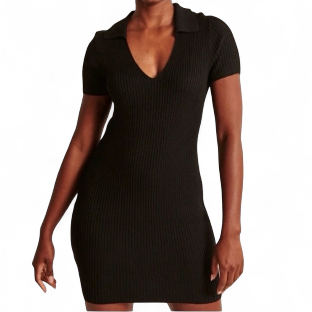 Abercrombie & Fitch Black Polo Ribbed Knit Mini Dress - Size S